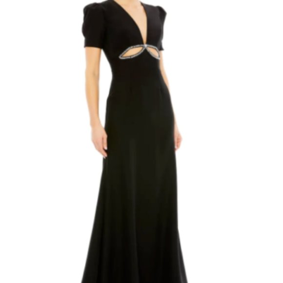MAC DUGGAL CUTOUT EMBELLISHED COLUMN BLACK GOWN sz 8 - Picture 1 of 6